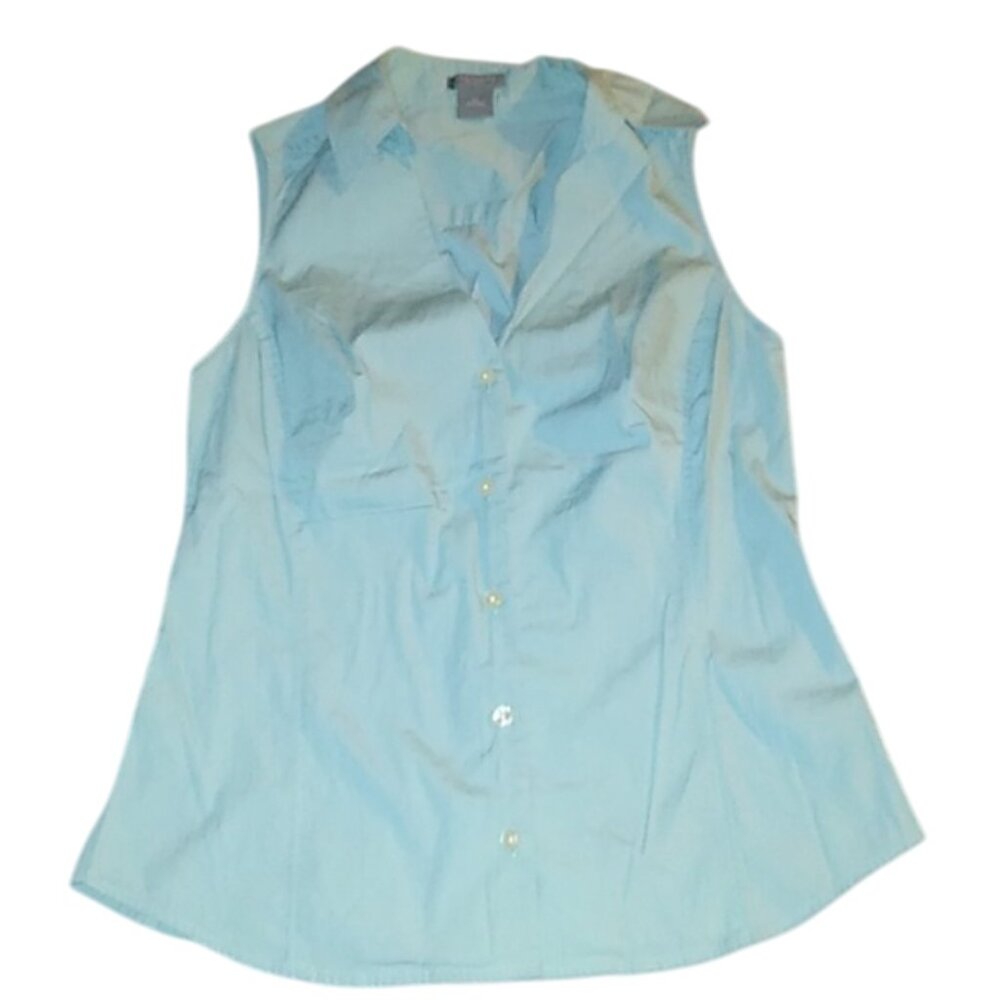 ANN TAYLOR, SLEEVE LESS BUTTON DOWN, COLOR: TEAL, SIZE:4P